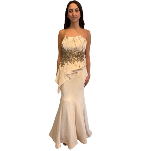 NWT Mac Duggal Gold Tan Strapless Embellished Gown - Picture 1 of 6